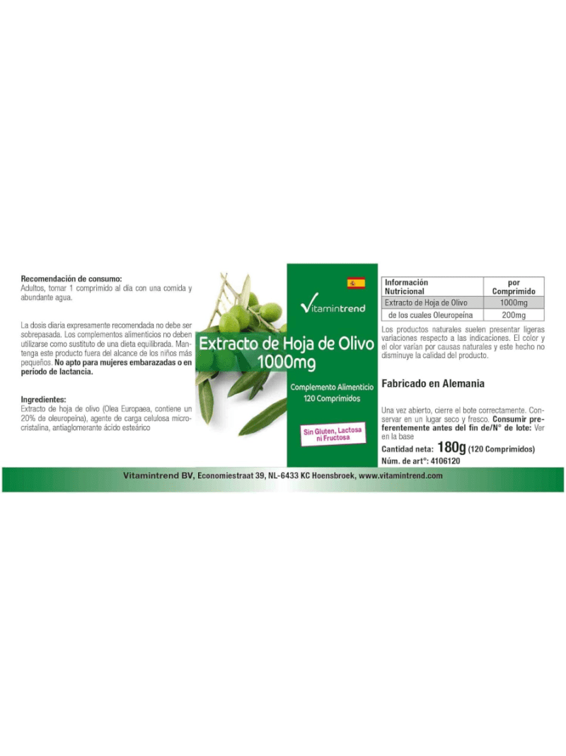 Feuilles d'Olivier 1000mg Maroc - 120 comprimés - Végan - Hautement dosé - 20% d'oleuropéine 2