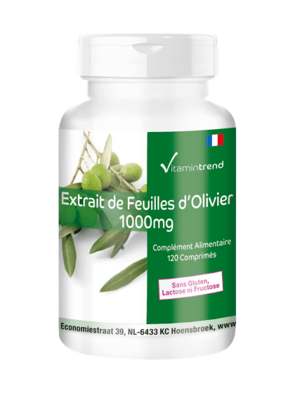 Feuilles d'Olivier 1000mg Maroc - 120 comprimés - Végan - Hautement dosé - 20% d'oleuropéine