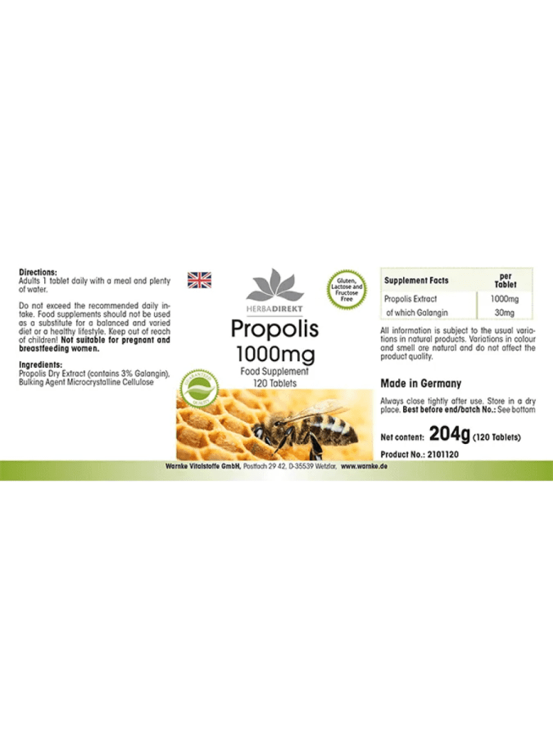 Propolis 1000mg Maroc Prix Pharmacie dosage élevé 120 comprimés avec 3% de Galangin eng