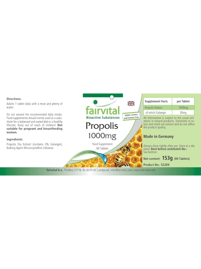 Propolis 1000mg Maroc Prix Pharmacie dosage élevé 90 comprimés sans gluten 3% de Galangin eng