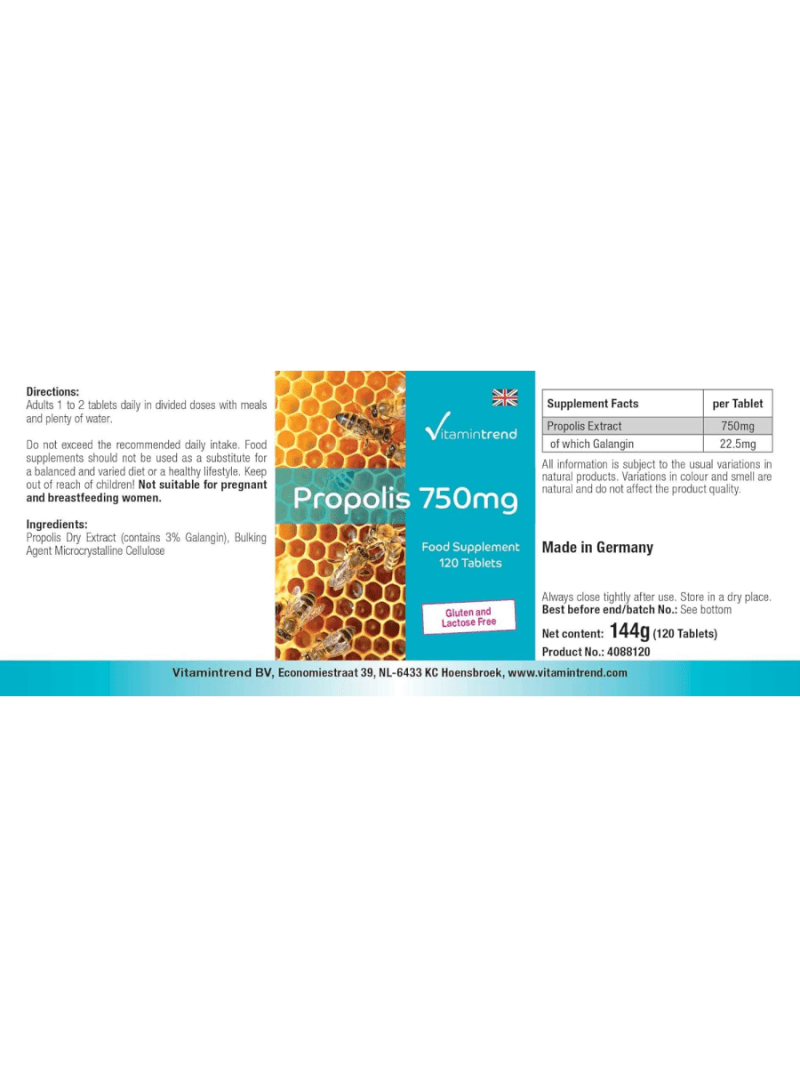 Propolis 750mg Maroc Prix Pharmacie dosage élevé 120 comprimés vegan sans gluten 3% de Galangin en