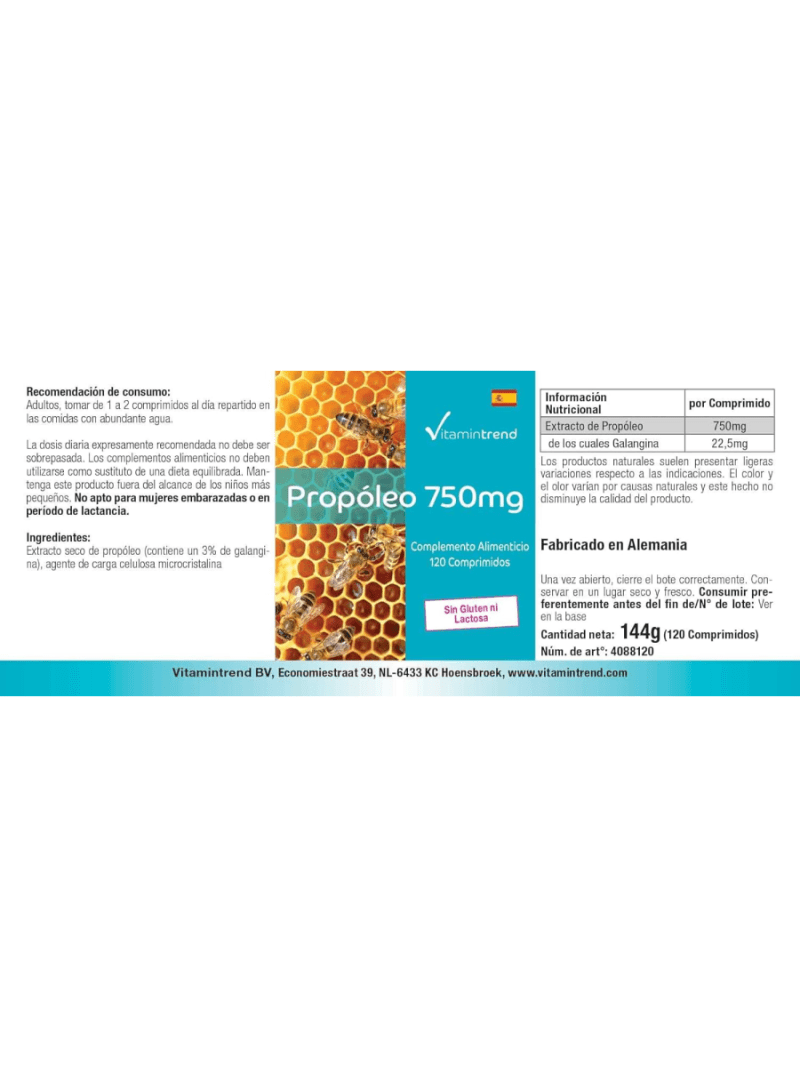 Propolis 750mg Maroc Prix Pharmacie dosage élevé 120 comprimés vegan sans gluten 3% de Galangin en